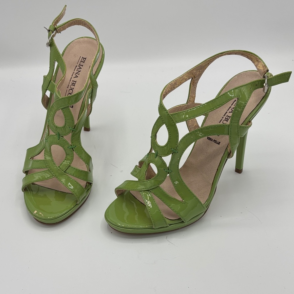 Eliana Bucci Lime Patent Leather Strappy Stiletto Sandals